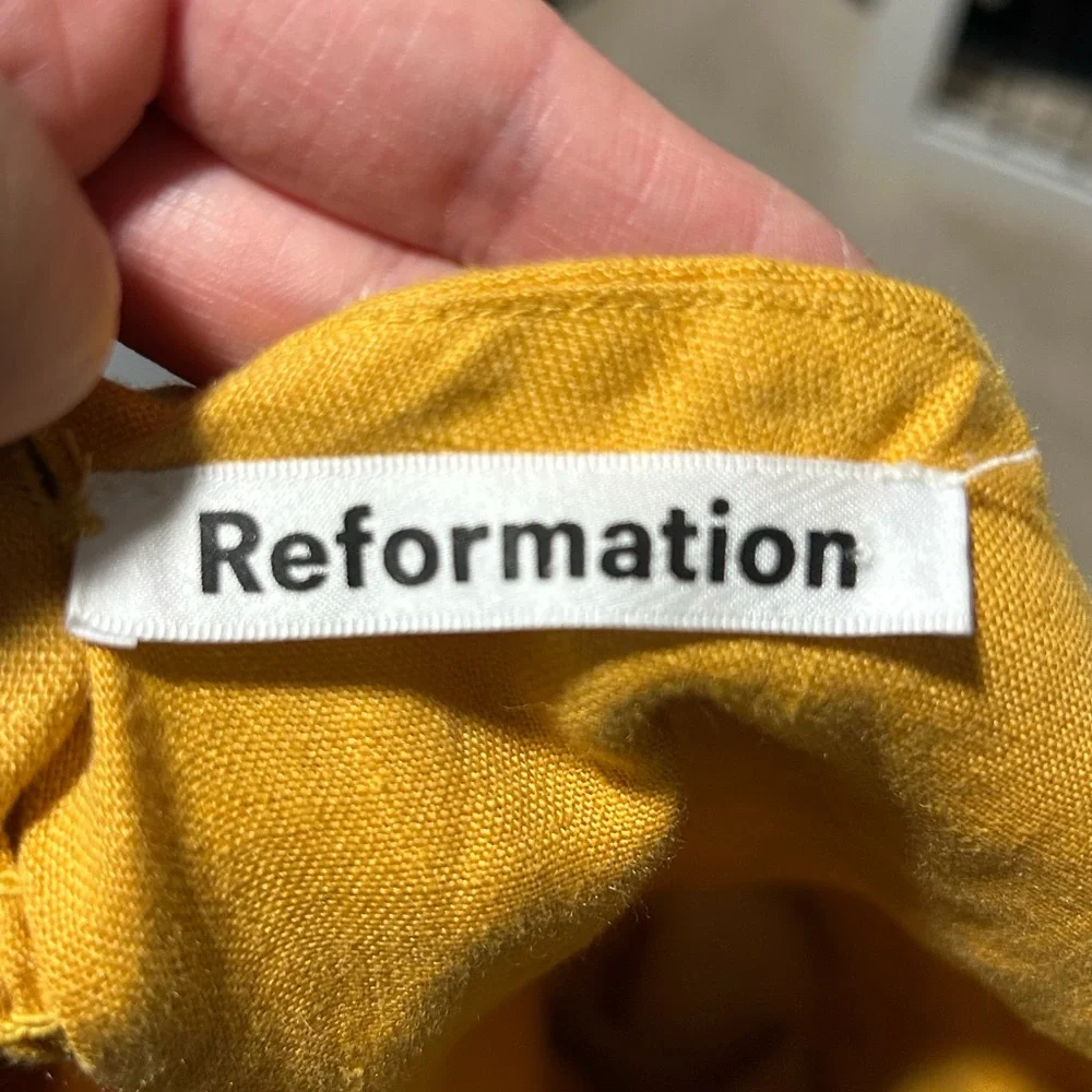 REFORMATION Wide Leg Linen Jumpsuit in Mustard Yellow - Size 8